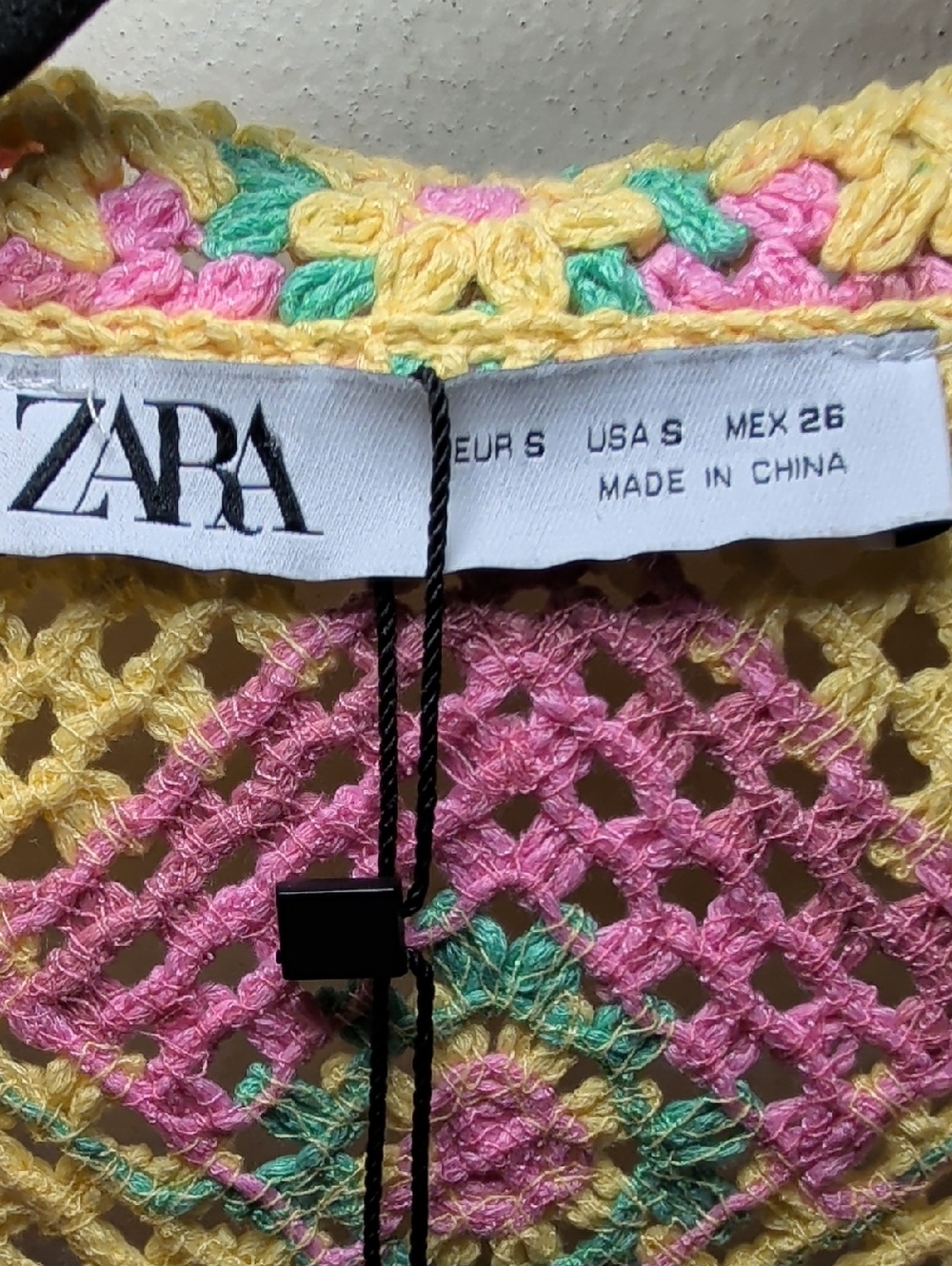 Zara Limited Release Crochet Knit Mini Dress Yellow Pink Green Boho NEW Size S - Picture 2 of 9